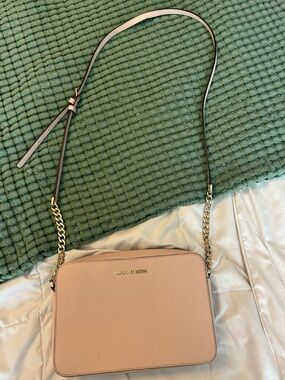 Michael Kors Pink Saffiano Leather Crossbody with Gold Chain